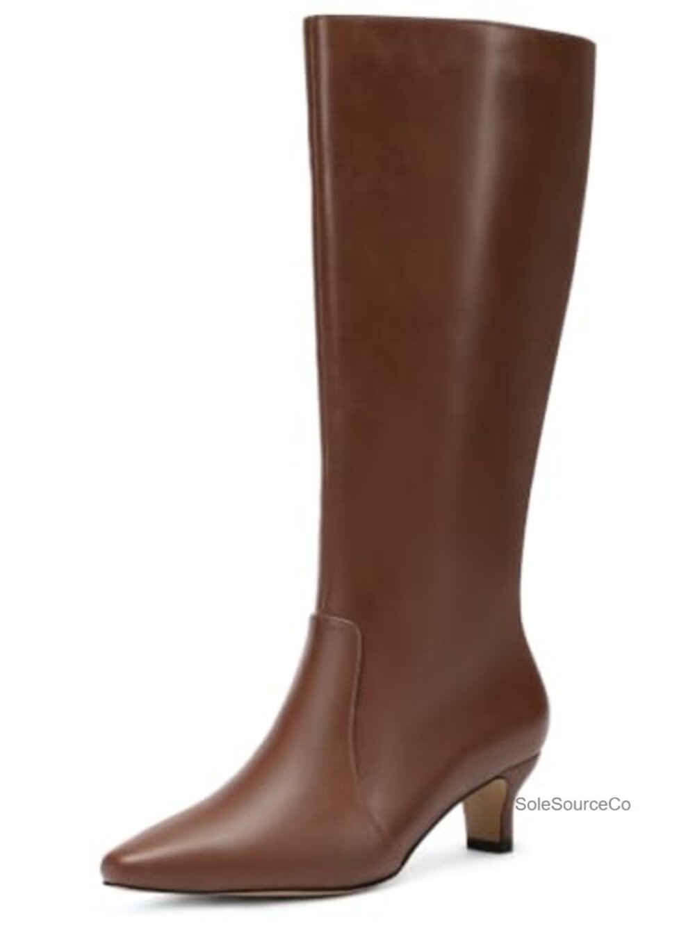 Wide Calf Knee High Boots Kitten Heel Pointed Toe Faux Leather
